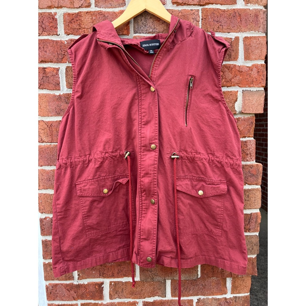 Zenana Outfitters Womens 2X Burgundy Cotton Hooded Utility Vest QJ-2448X
